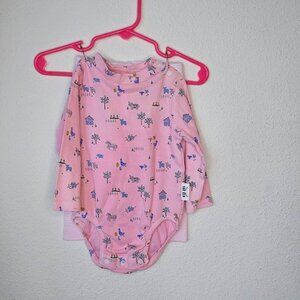 2PC Outfit Long Sleeve Onsie Mock Neck Pink Stripped Leggings w/CharacteronBack